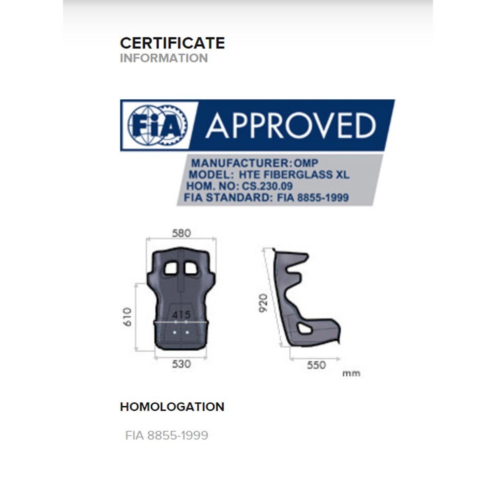OMP HTE-R XL - Head Restraint - FIA Fiberglass Seat