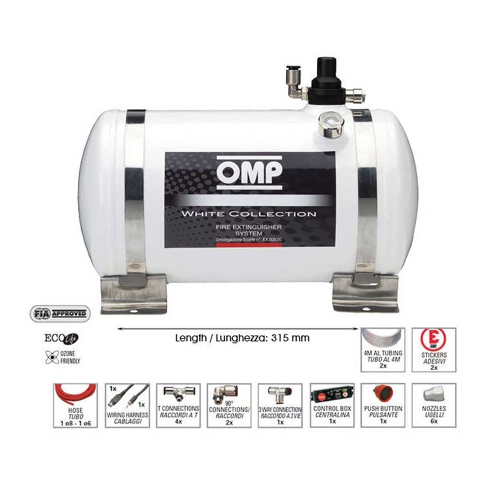 OMP Fire System - 4.25L Electronic Trigger Aluminum Bottle CESAL2 Fire System - White Collection
