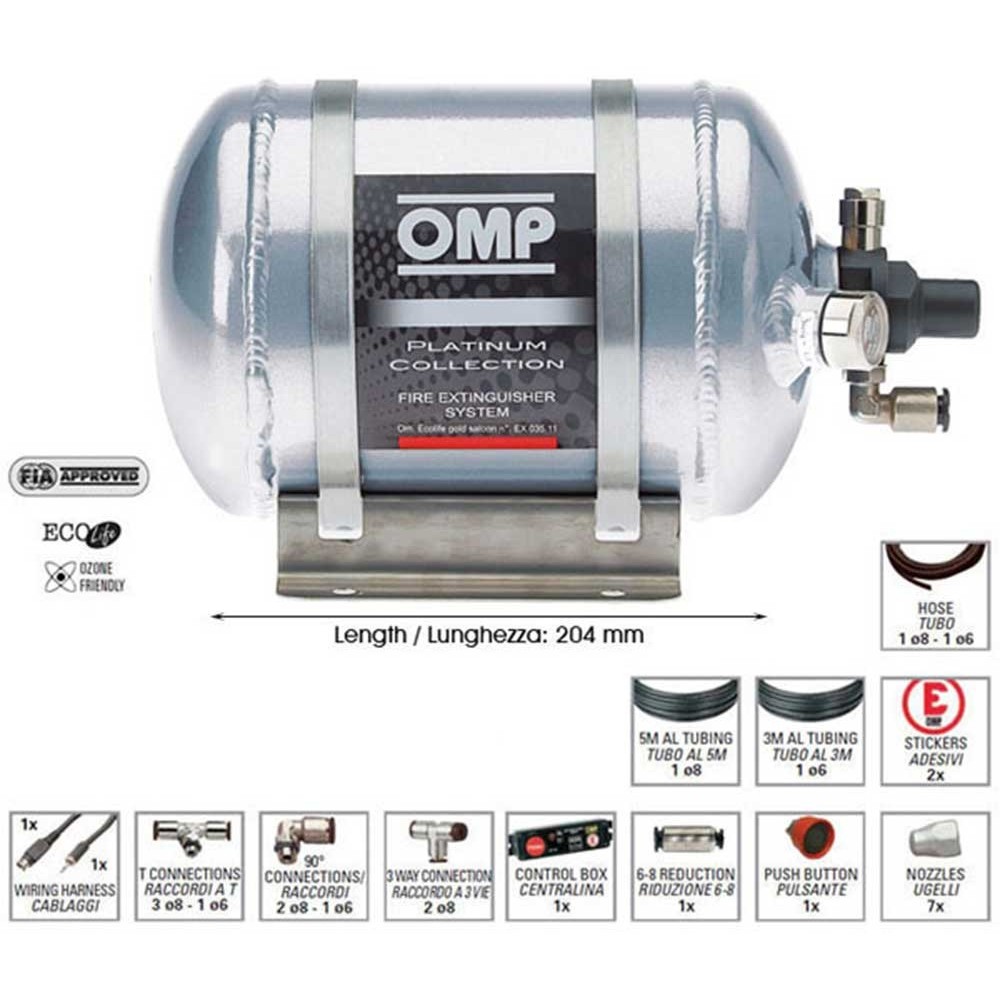 OMP Fire System - 1.3L Electronic Trigger Aluminum Bottle CESAL3 Fire System - Platinum Collection