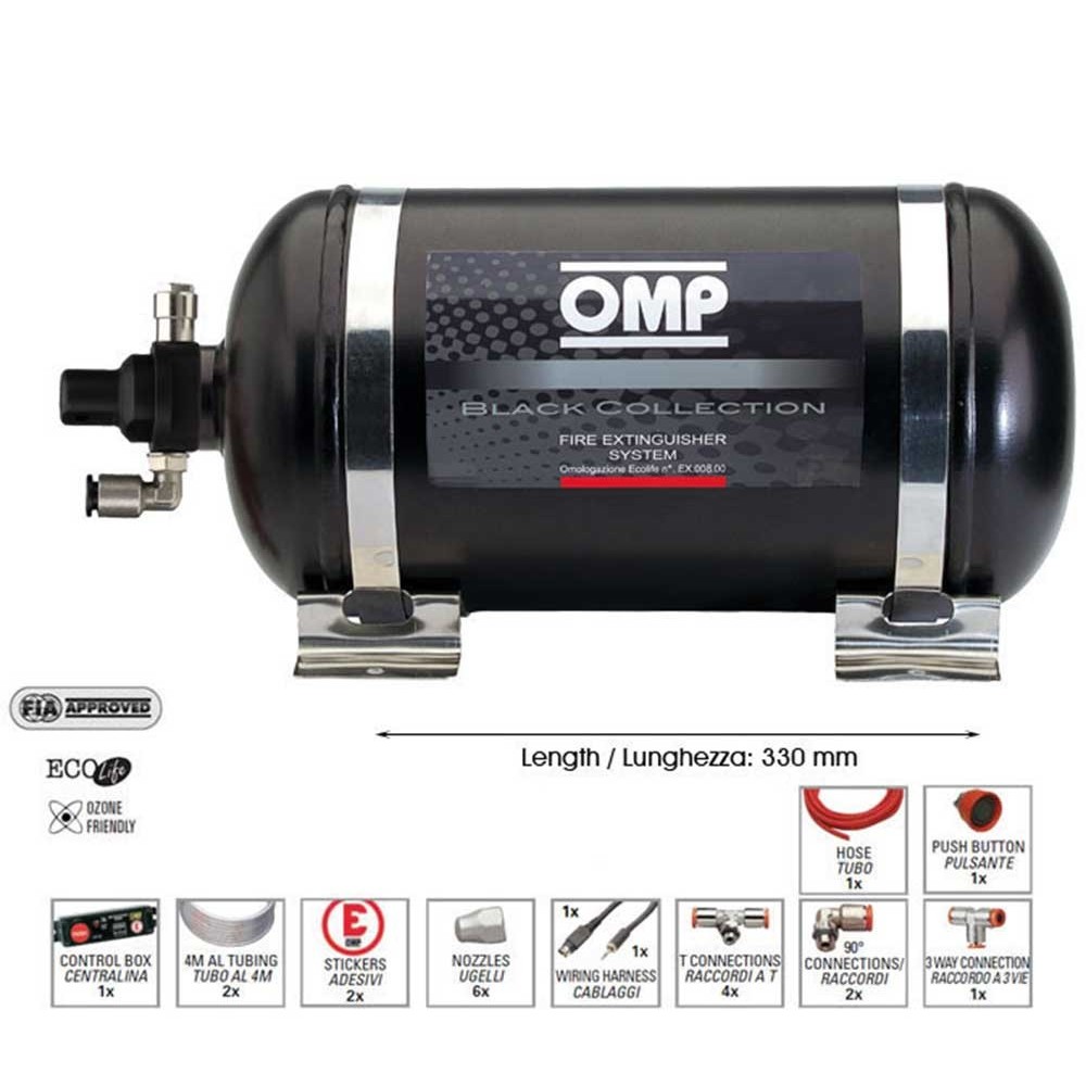 OMP Fire System - 4.25L Electronic Trigger Steel Bottle CESST1 Fire System - Black Collection
